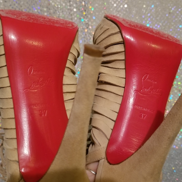 Louboutin Deva Tan Suede Heels sz 37 120mm - Picture 8 of 12